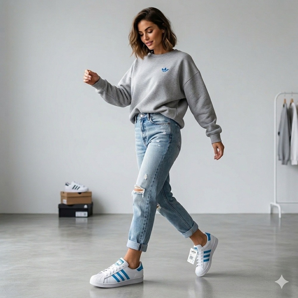 Adidas SS Inspired W White Light Blue Shell Toe Sneakers 772170 Womens 8.5 NEW